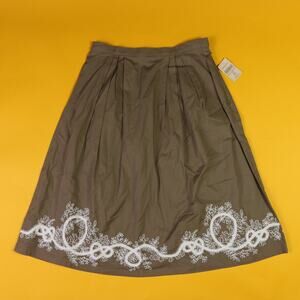 NWT Brown Embroidered Pleated Midi Skirt, PXS